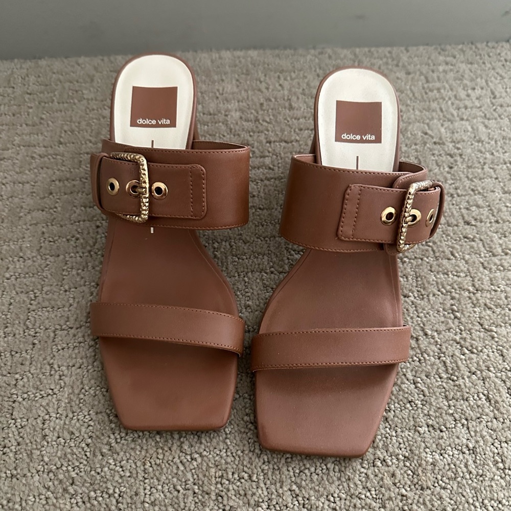 Dolce Vita Brown Mules with Square Toe and Decorative Buckle
